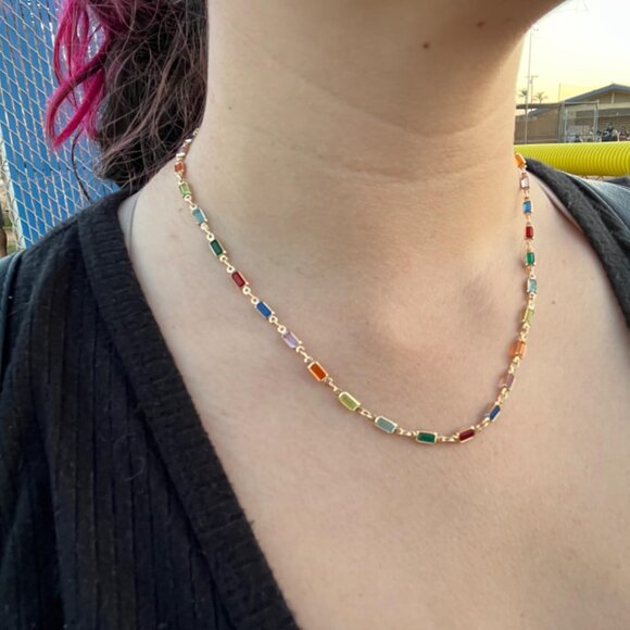 Neiman Marcus 18K Gold Plated Multi Stone Crystal Baguette Necklace